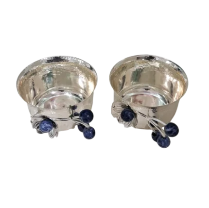 Handcrafted Silver Bowls with Blue Stone Embellishment