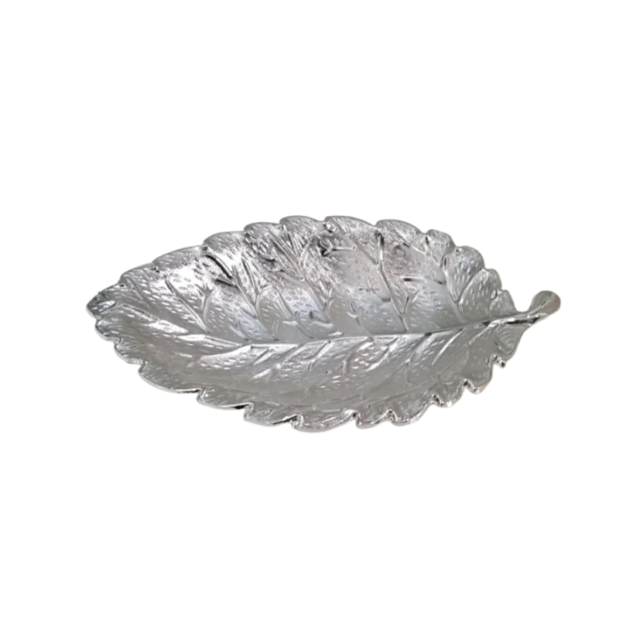 Elegant Silver Leaf-Shaped Decorative Tray - Image 1