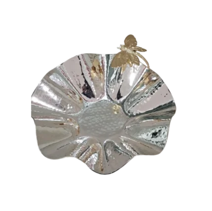Hammered Silver Bowl with Golden Butterfly Accent