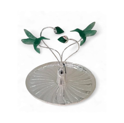 Silver Plate with Twin Hummingbirds & Floral Design