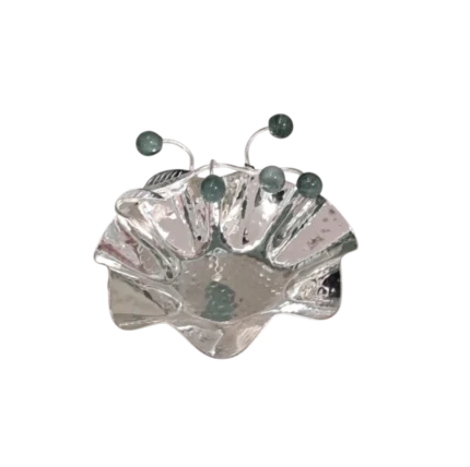 Hammered Silver Bowl with Green Stone Accents