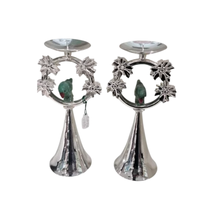 Pair of Silver Candle Holders with Parrot Motif