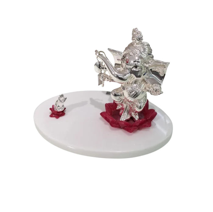 Silver Dancing Ganesha on Lotus - Image 1