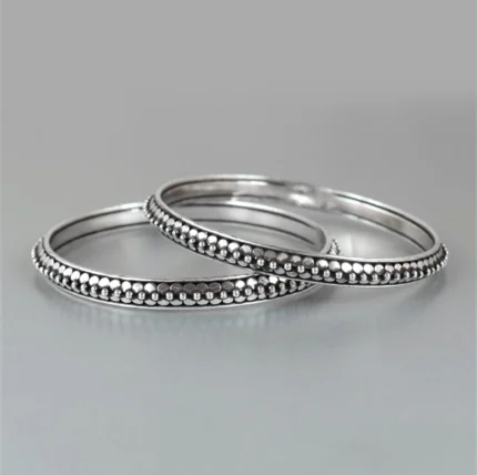 Elegant Oxidized Silver Dot Pattern Bangles (Set of 2)