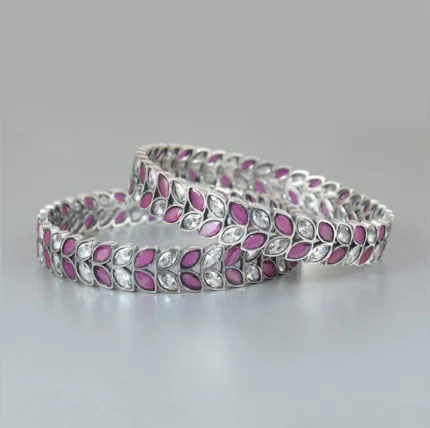 Sparkling Pink & Clear Marquise Cut Stone Bangle Bracelets (Set of 2)