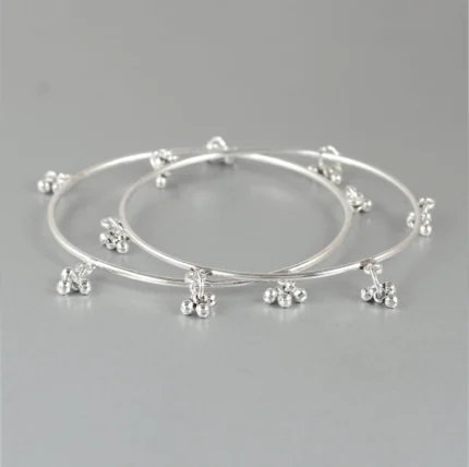 Dainty Silver Charm Bangles (Set of 2)