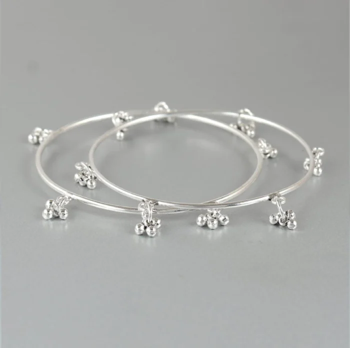Dainty Silver Charm Bangles (Set of 2) - Image 1