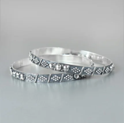 Textured Sterling Silver Bangles with Raised Dot Patterns (Set of 2)