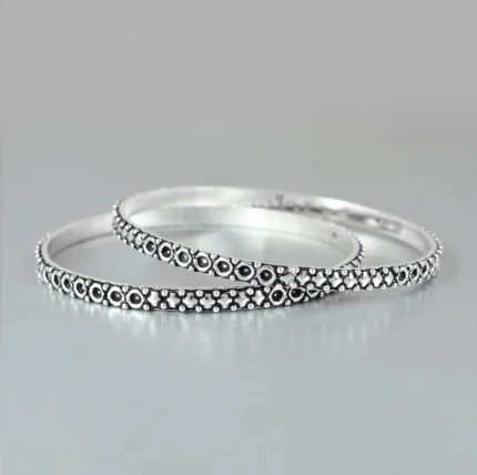 Handcrafted Intricately Etched Pure Silver Bangles (Set of 2)