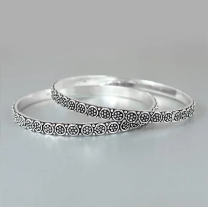 Artisanal Pure Silver Oxidized Bangle with Intricate "Nakshi" Crafting