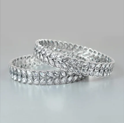 Sparkling Silver Bangle with Marquise Crystal Embellishments (Set of 2)
