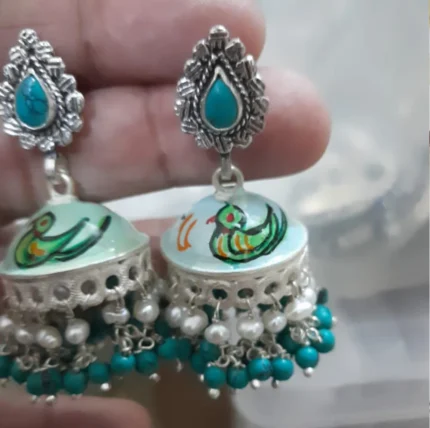 Silver Jhumka Earrings with Handcrafted Bird Motif