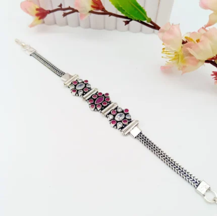 Elegant Wavy Oval Long Blue Silver Bangle Bracelets (Set of 2)