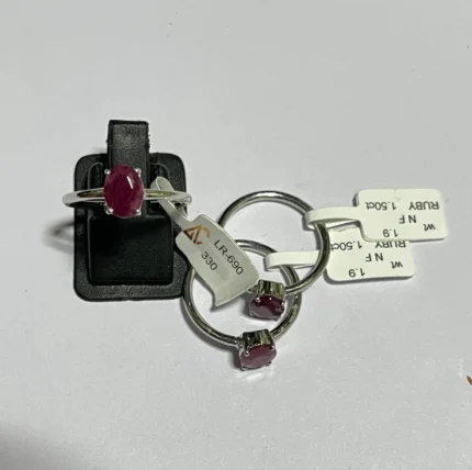 Exquisite Sterling Silver Ruby Solitaire Ring (1.50 Carat)- set of 3
