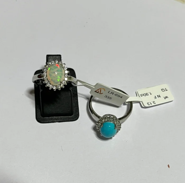 Sterling Silver Opal & Turquoise Ring Set - Image 1