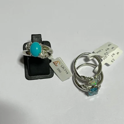 Sterling Silver Turquoise & Opal Ring Set with Accents